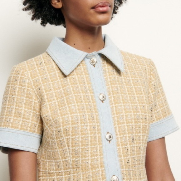 NWT Sandro Denim Tweed Yellow Dress - 38 - Picture 5 of 10